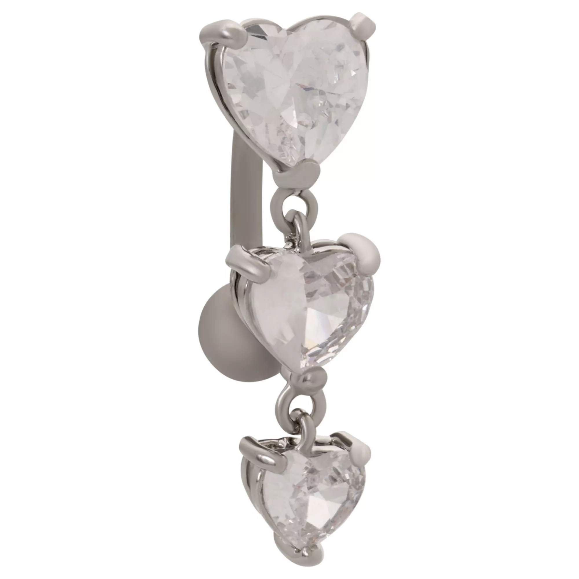CZ Heart Stack Titanium Dangle Belly Ring - 14 Gauge at Spencer's