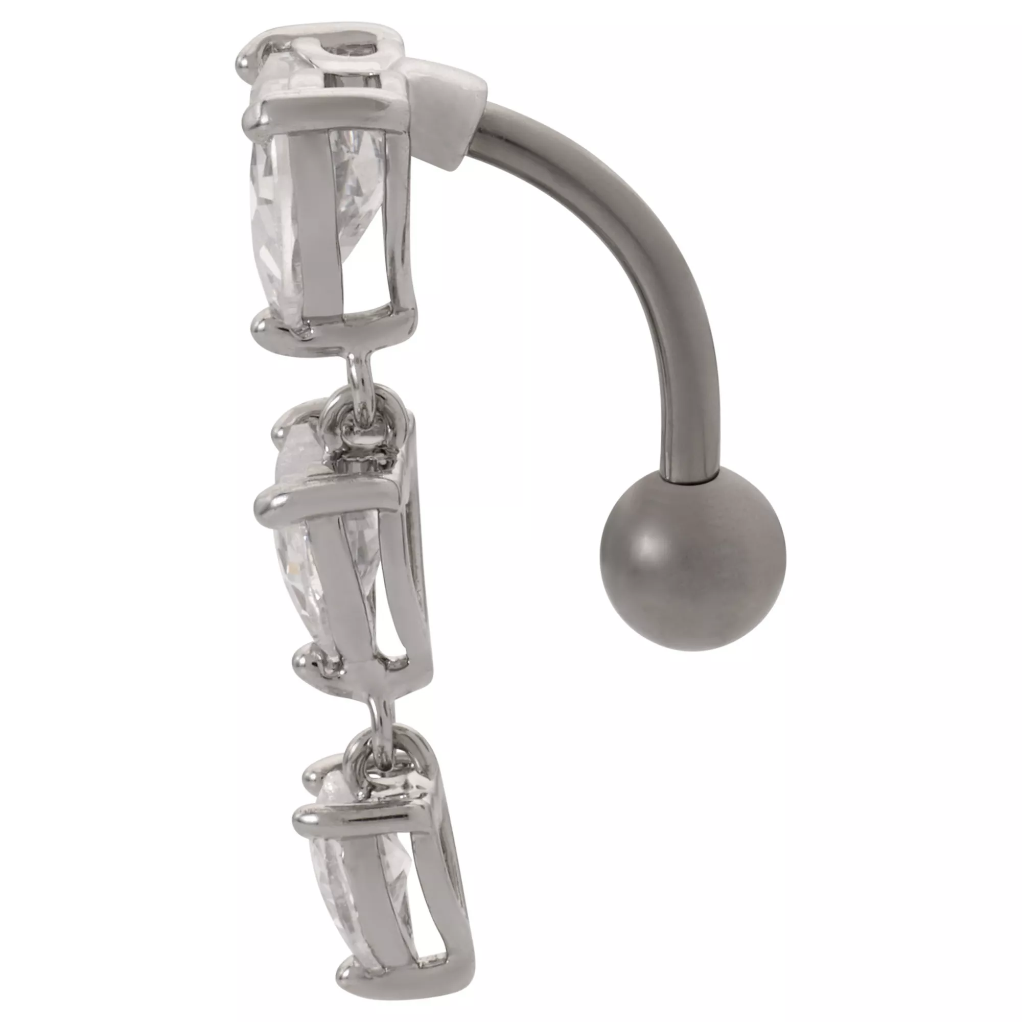 CZ Heart Stack Titanium Dangle Belly Ring - 14 Gauge at Spencer's