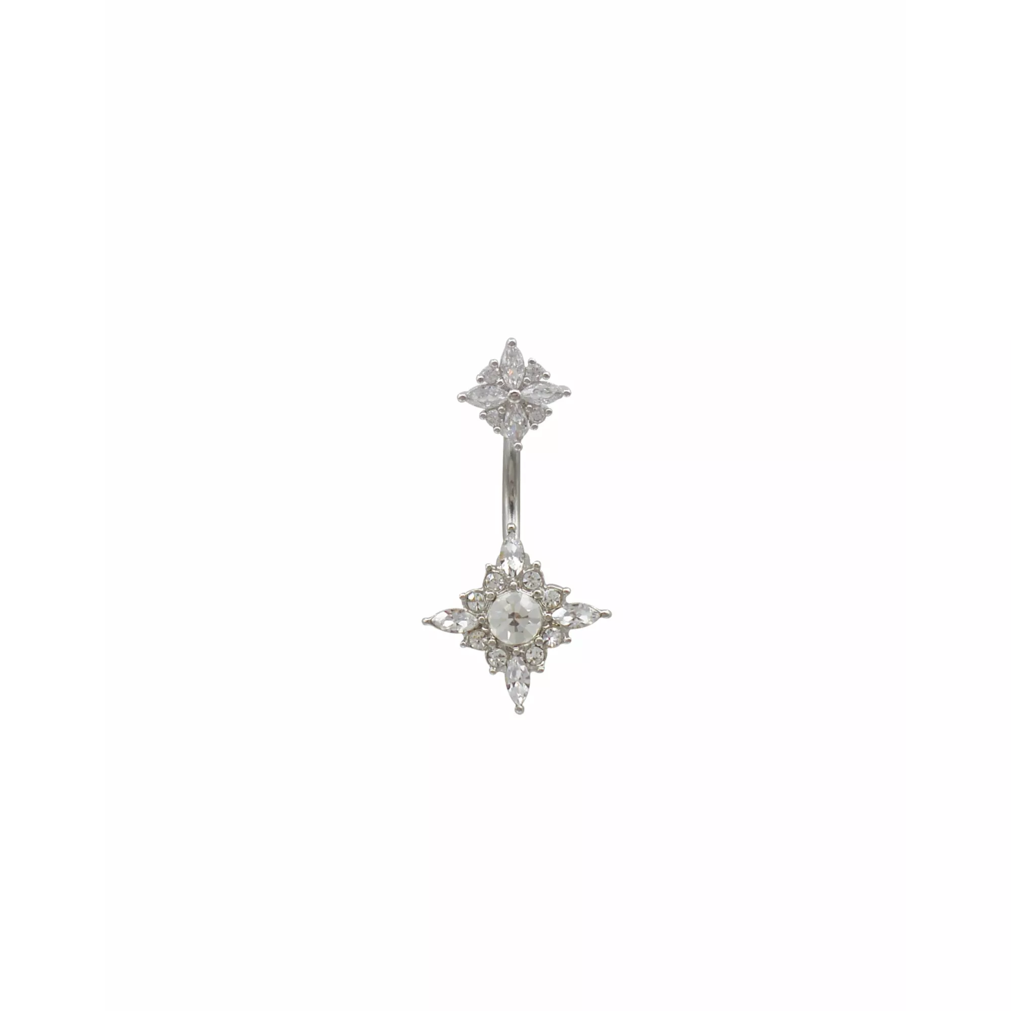 CZ Star Silver-Tone Belly Ring - 14 Gauge