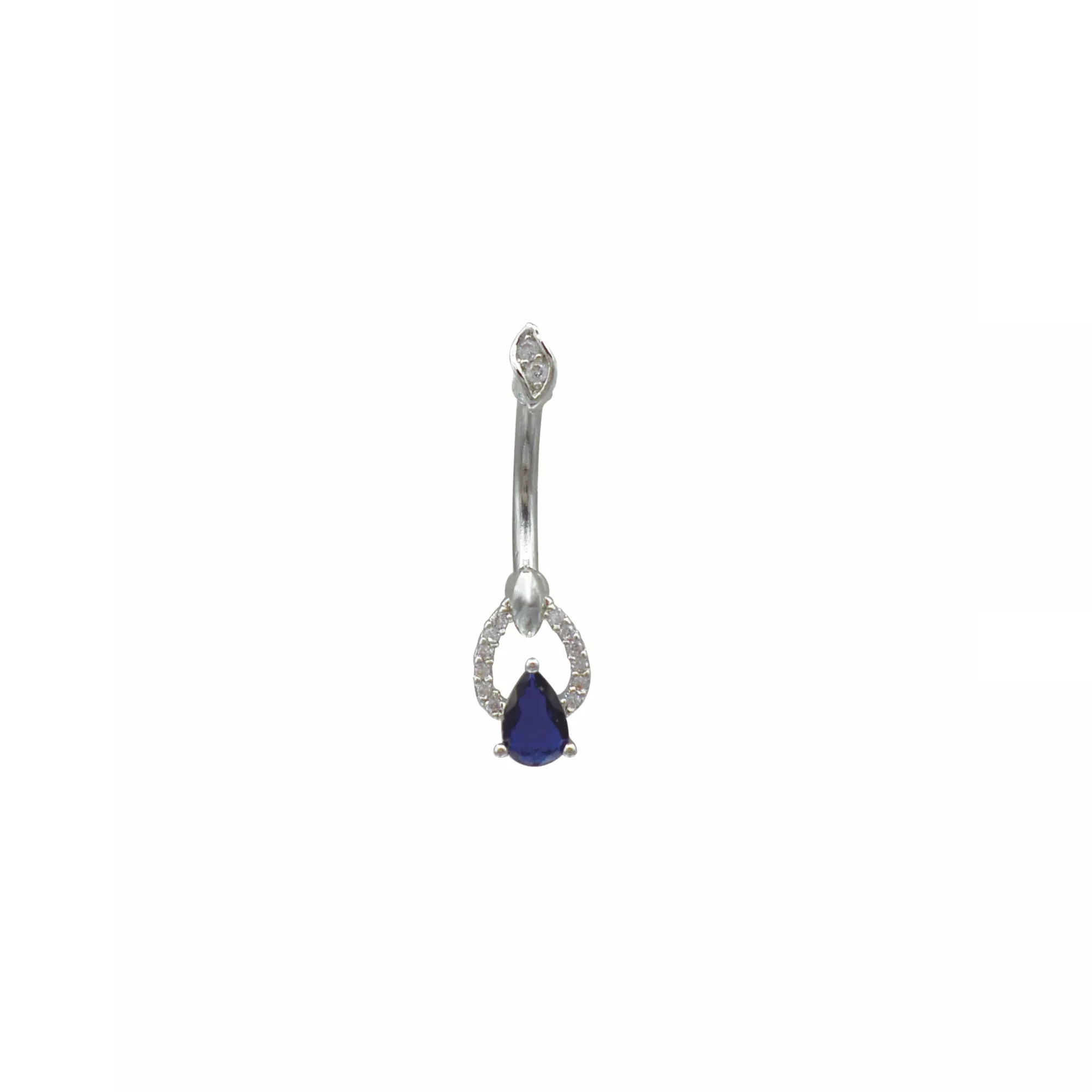 Blue CZ Teardrop Dangle Belly Ring - 14 Gauge