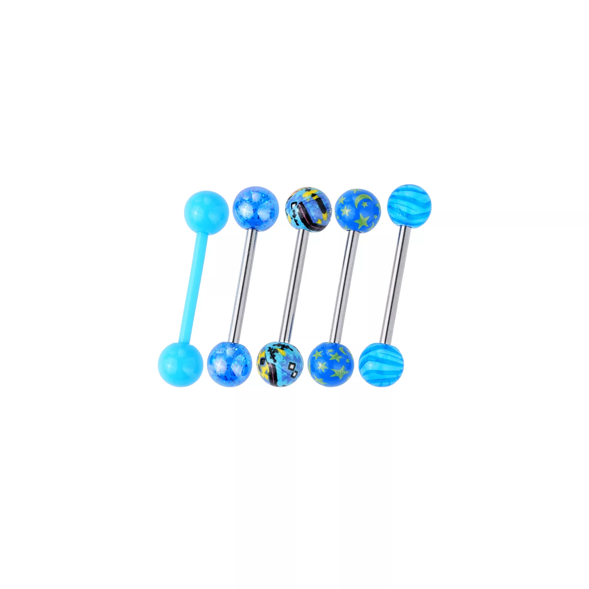 Multi-Pack Blue Celestial Silver-Tone Tongue Barbells 5 Pack - 14 Gauge