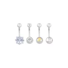 Multi-Pack CZ Aurora Borealis-Effect Square Titanium Belly Rings 4 Pack - 14 Gauge at Spencer's