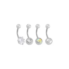 Multi-Pack CZ Aurora Borealis-Effect Square Titanium Belly Rings 4 Pack - 14 Gauge at Spencer's