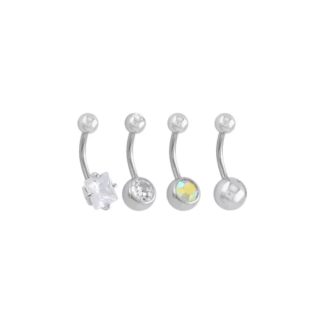 Multi-Pack CZ Aurora Borealis-Effect Square Titanium Belly Rings 4 Pack - 14 Gauge at Spencer's