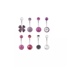Multi-Pack Purple CZ Flower Titanium Belly Rings 8 Pack - 14 Gauge at Spencer's