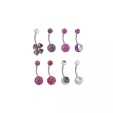 Multi-Pack Purple CZ Flower Titanium Belly Rings 8 Pack - 14 Gauge at Spencer's