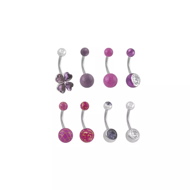 Multi-Pack Purple CZ Flower Titanium Belly Rings 8 Pack - 14 Gauge at Spencer's