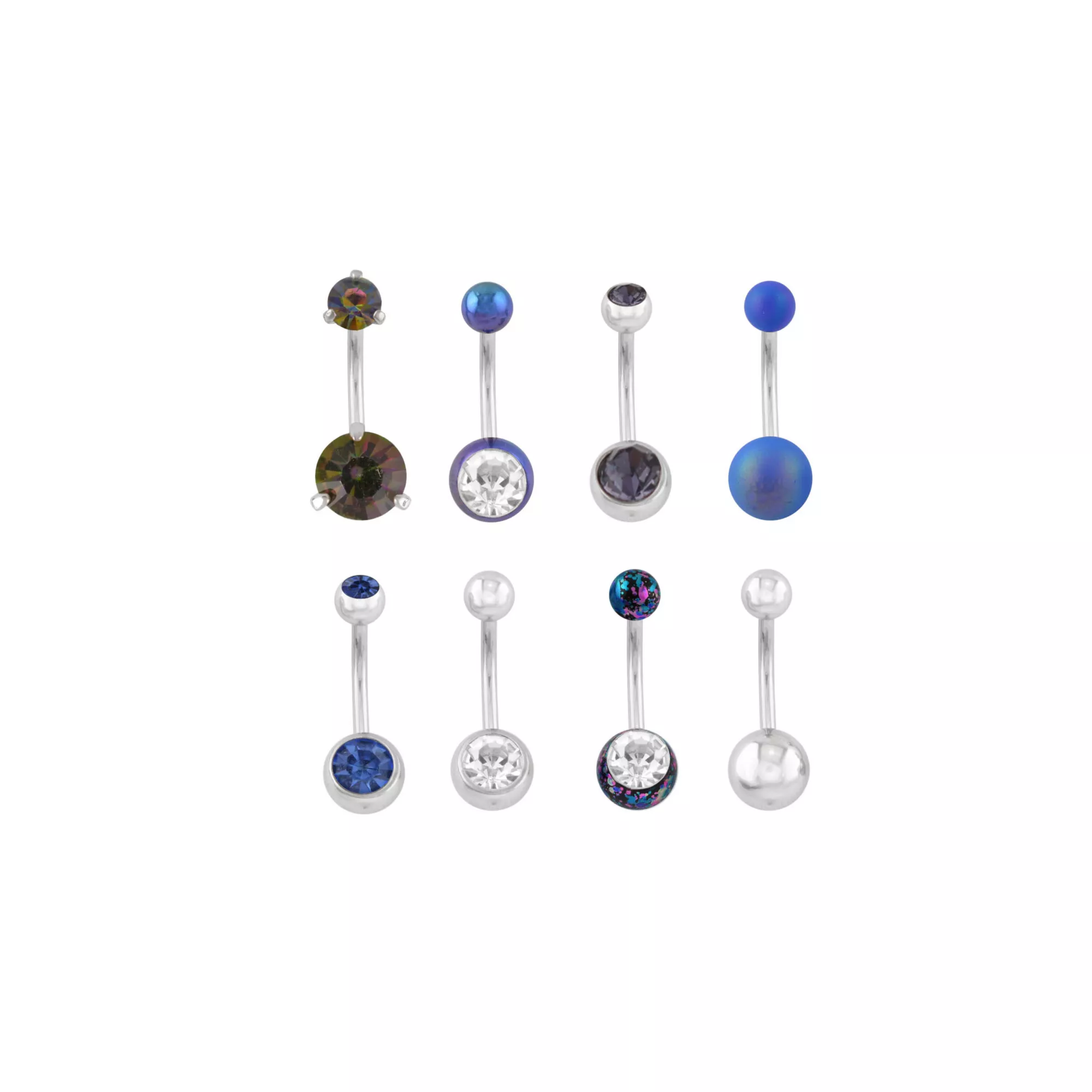 Multi-Pack Purple and Blue CZ Titanium Belly Rings 8 Pack - 14 Gauge at Spencer's