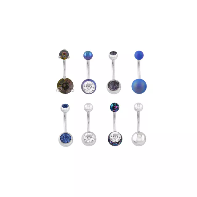 Multi-Pack Purple and Blue CZ Titanium Belly Rings 8 Pack - 14 Gauge at Spencer's