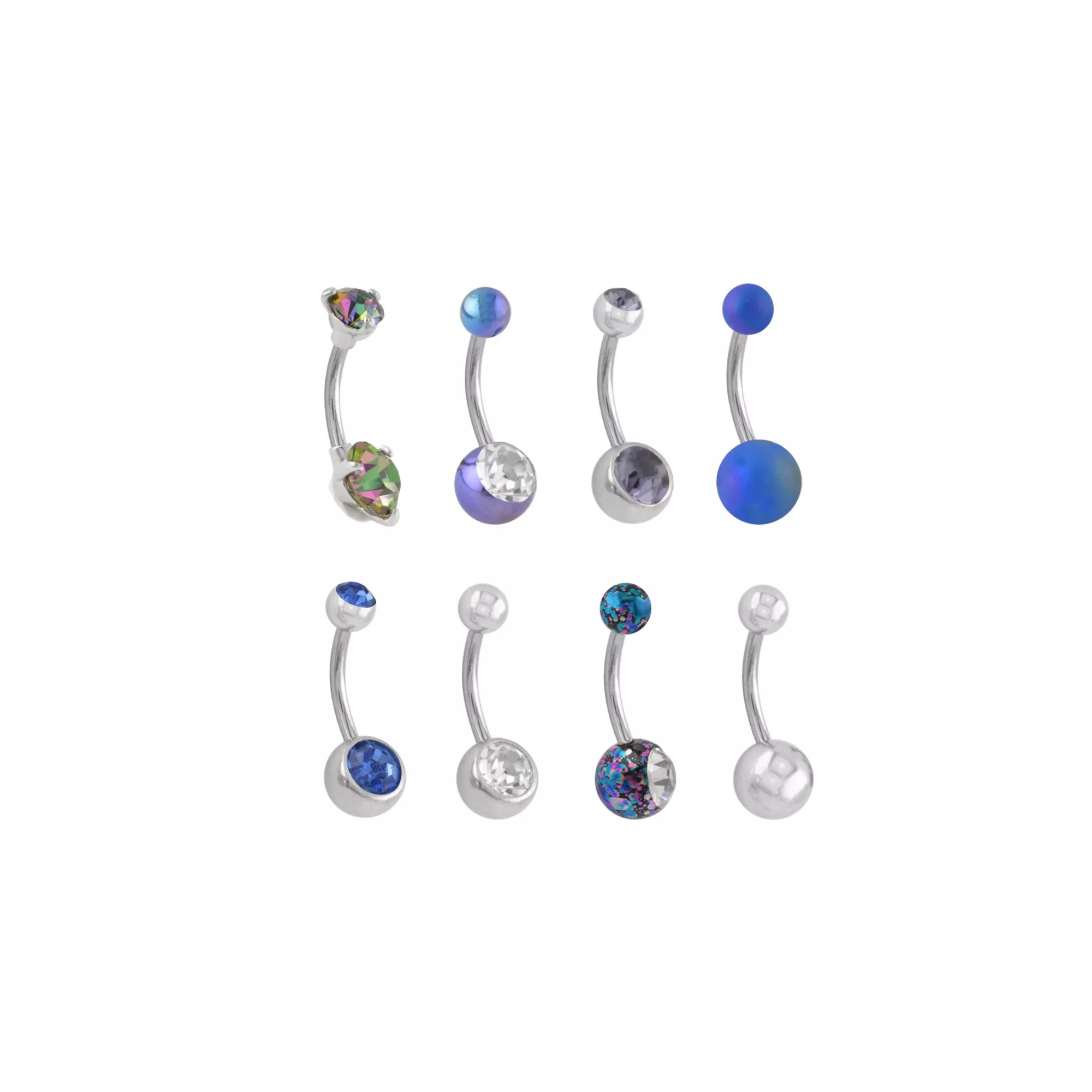 Multi-Pack Purple and Blue CZ Titanium Belly Rings 8 Pack - 14 Gauge at Spencer's