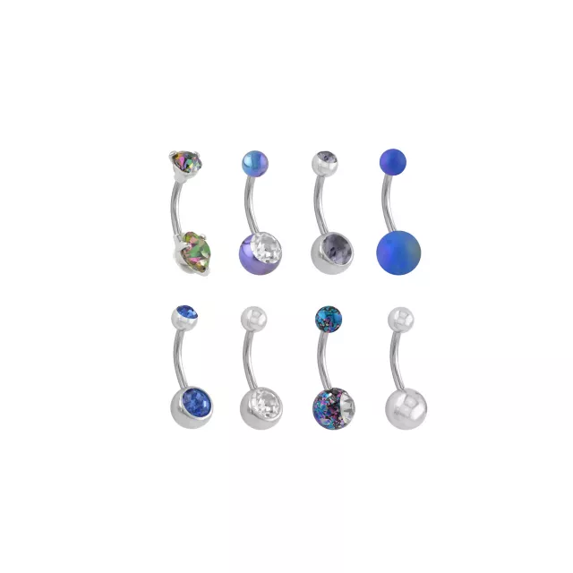 Multi-Pack Purple and Blue CZ Titanium Belly Rings 8 Pack - 14 Gauge at Spencer's