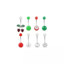Multi-Pack Red and Green CZ Cherry Titanium Belly Rings 8 Pack - 14 Gauge at Spencer's