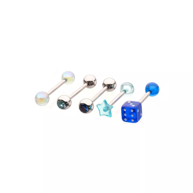 Multi-Pack Blue CZ Star and Dice Barbells 5 Pack - 14 Gauge at Spencer's