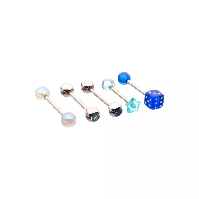 Multi-Pack Blue CZ Star and Dice Barbells 5 Pack - 14 Gauge at Spencer's