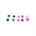 Multi-Pack Blue and Pink Novelty Charm Silver-Tone Barbells 5 Pack - 14 Gauge at Spencer's