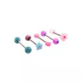 Multi-Pack Blue and Pink Novelty Charm Silver-Tone Barbells 5 Pack - 14 Gauge at Spencer's