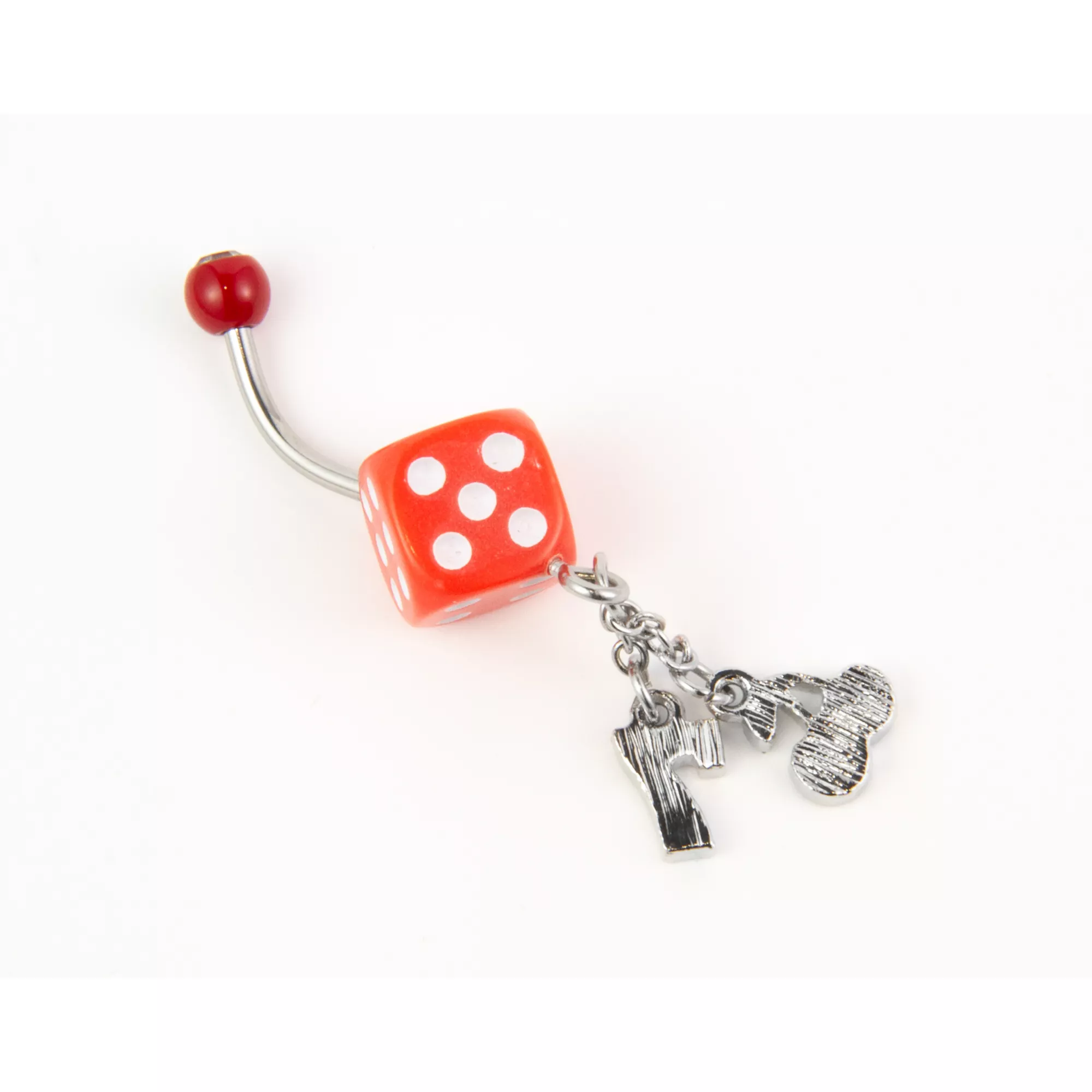 Red CZ Casino Dangle Belly Ring - 14 Gauge