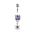 Purple CZ Flower Dangle Belly Ring - 14 Gauge at Spencer's