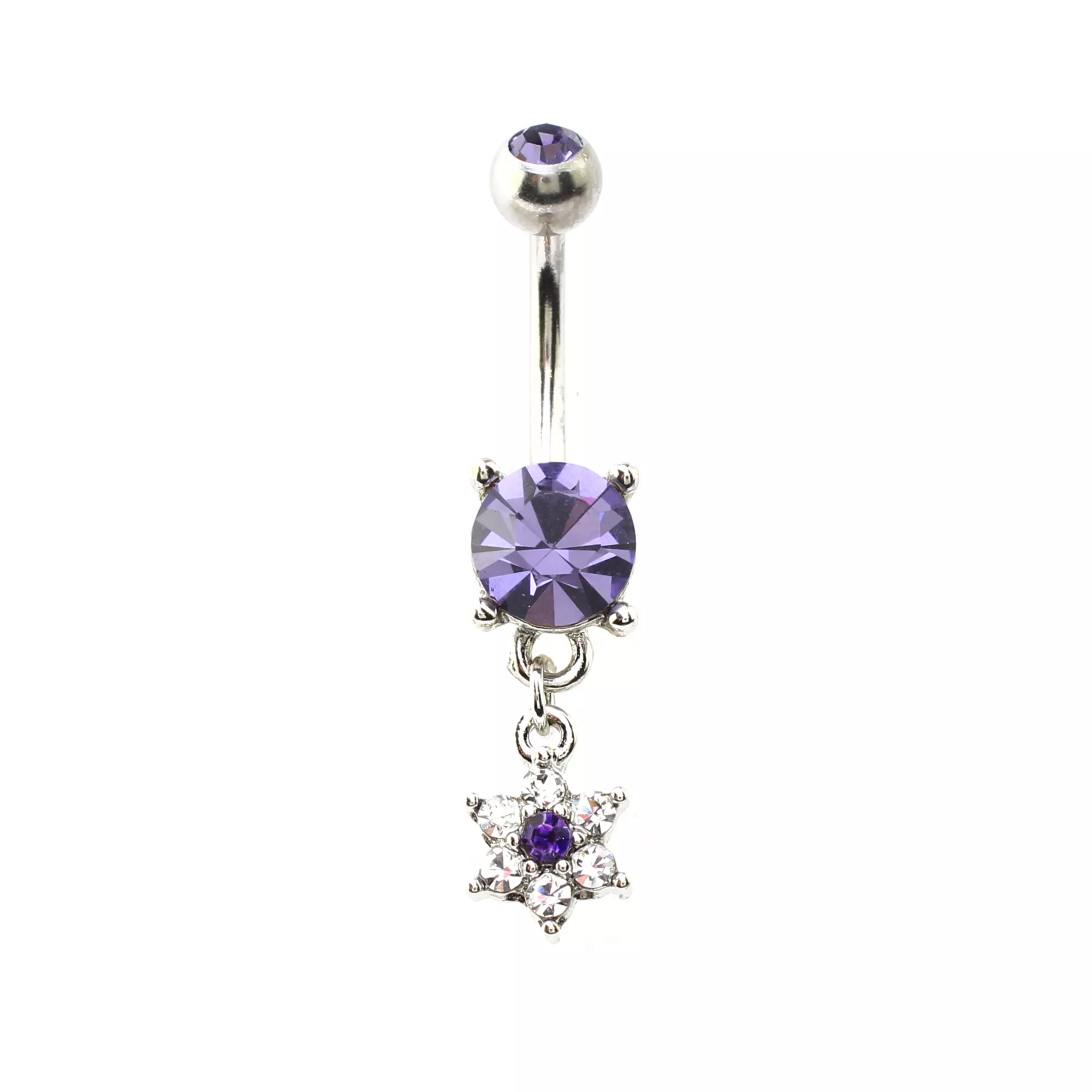 Purple CZ Flower Dangle Belly Ring - 14 Gauge at Spencer's