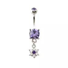 Purple CZ Flower Dangle Belly Ring - 14 Gauge at Spencer's