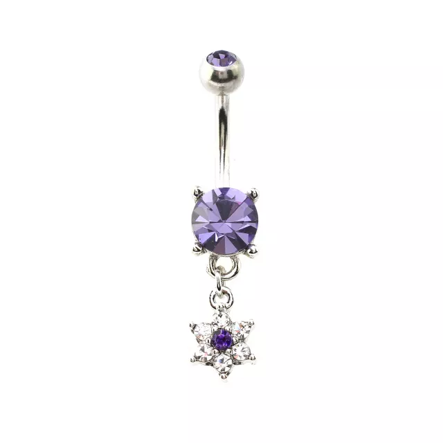 Purple CZ Flower Dangle Belly Ring - 14 Gauge at Spencer's