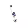 Purple CZ Flower Dangle Belly Ring - 14 Gauge at Spencer's