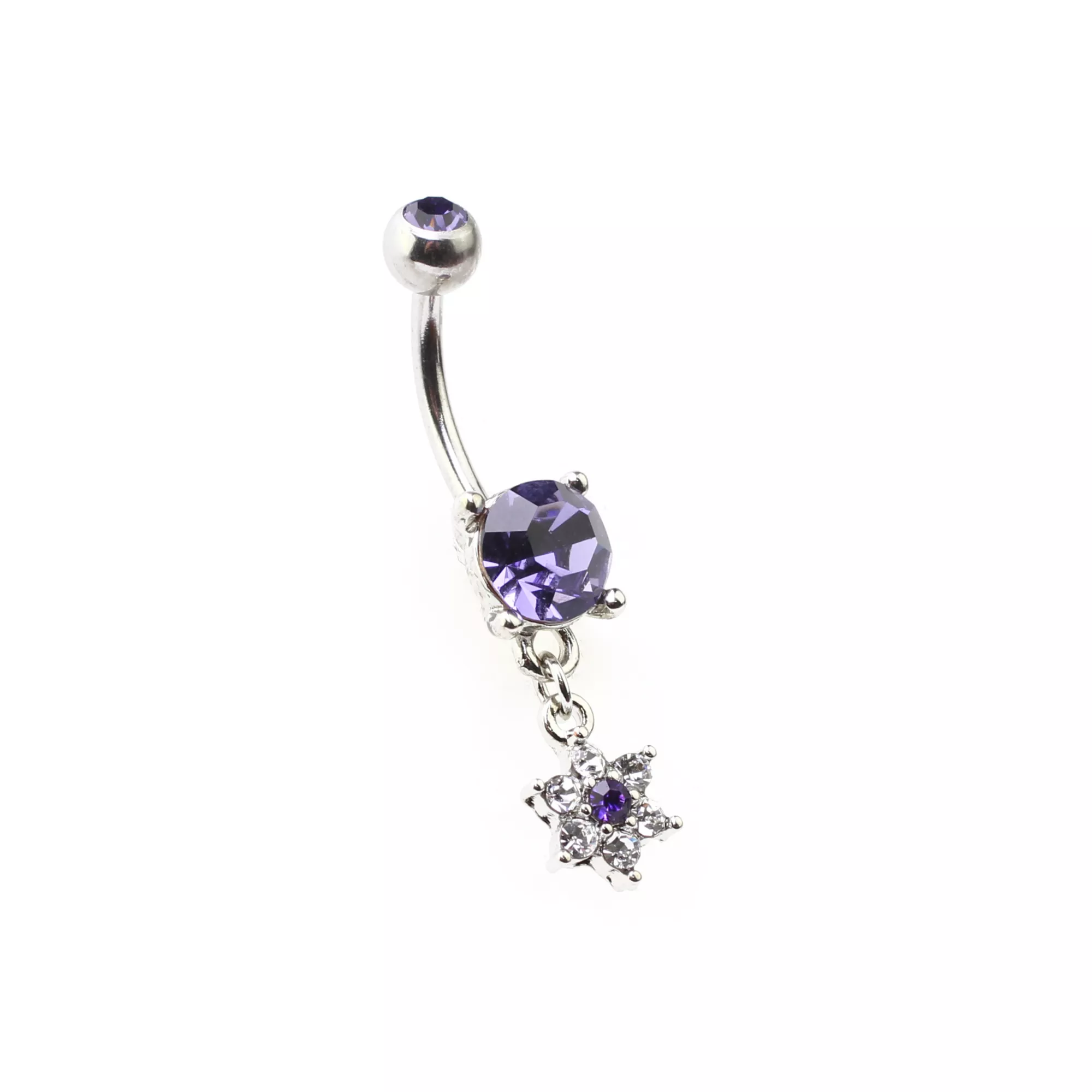 Purple CZ Flower Dangle Belly Ring - 14 Gauge at Spencer's
