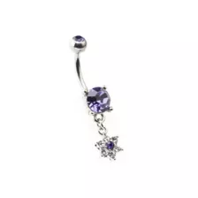 Purple CZ Flower Dangle Belly Ring - 14 Gauge at Spencer's