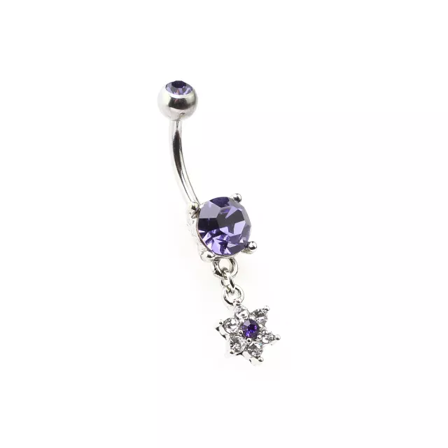 Purple CZ Flower Dangle Belly Ring - 14 Gauge at Spencer's