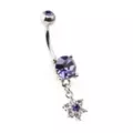 Purple CZ Flower Dangle Belly Ring - 14 Gauge at Spencer's