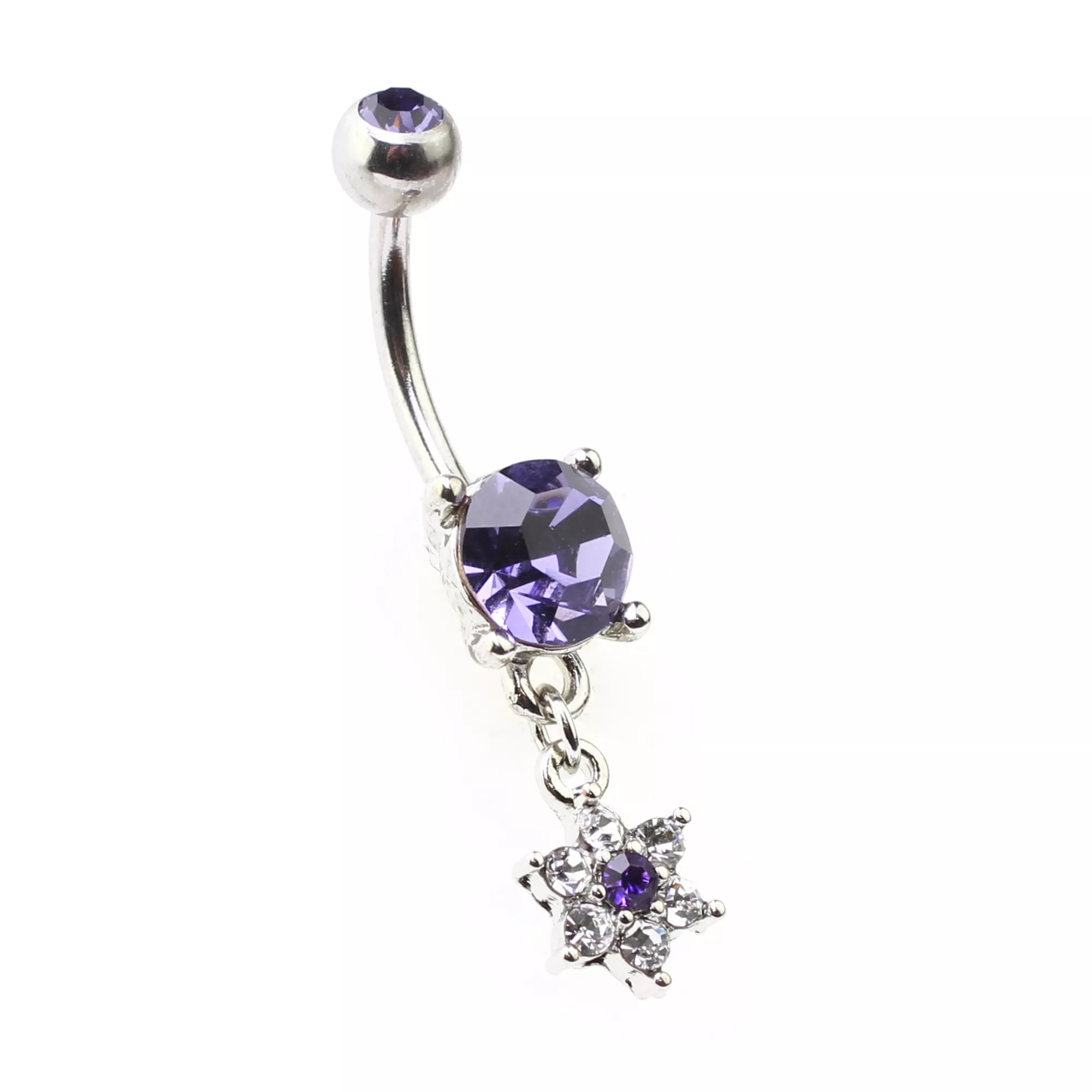 Purple CZ Flower Dangle Belly Ring - 14 Gauge at Spencer's