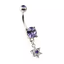 Purple CZ Flower Dangle Belly Ring - 14 Gauge at Spencer's