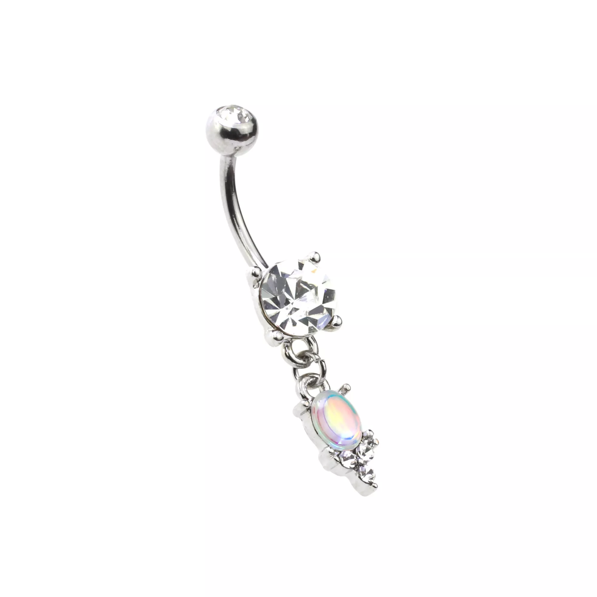 CZ and Opal-Effect Charm Dangle Belly Ring - 14 Gauge