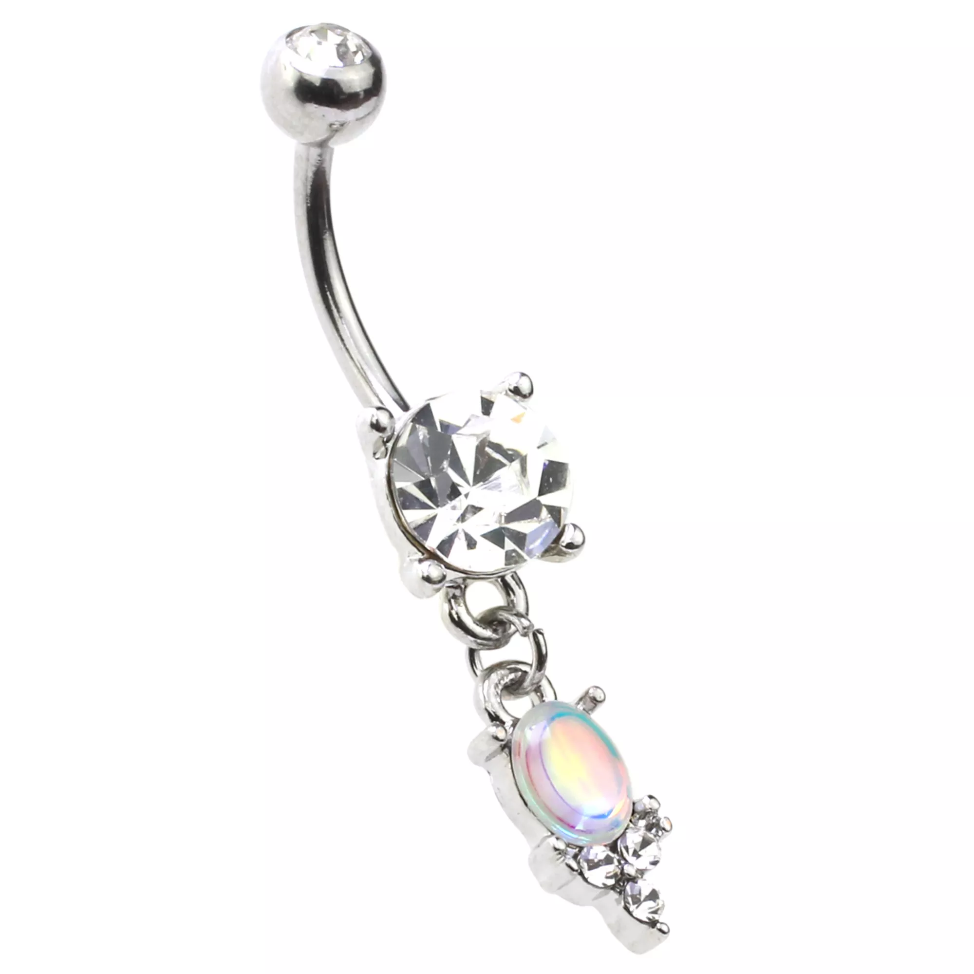CZ and Opal-Effect Charm Dangle Belly Ring - 14 Gauge