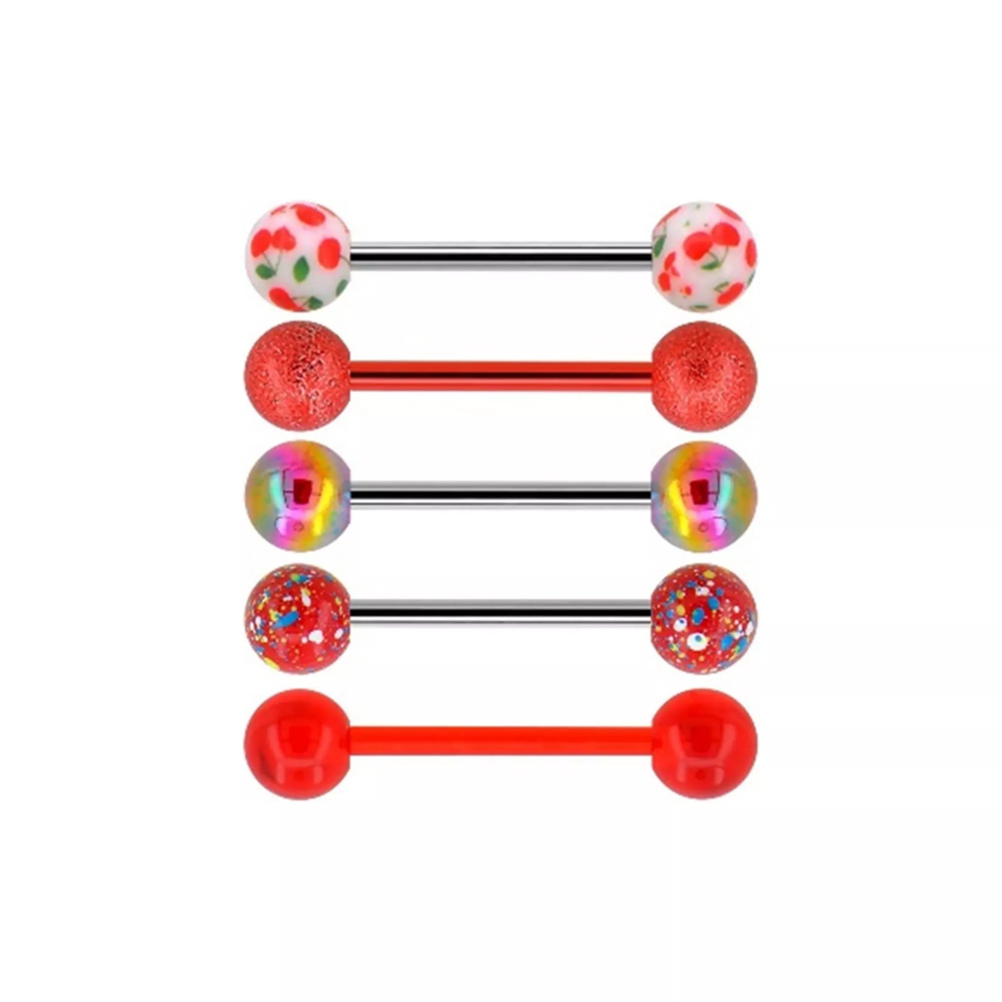 Multi-Pack Cherry Red Assorted Barbells 5 Pack - 14 Gauge at Spencer's