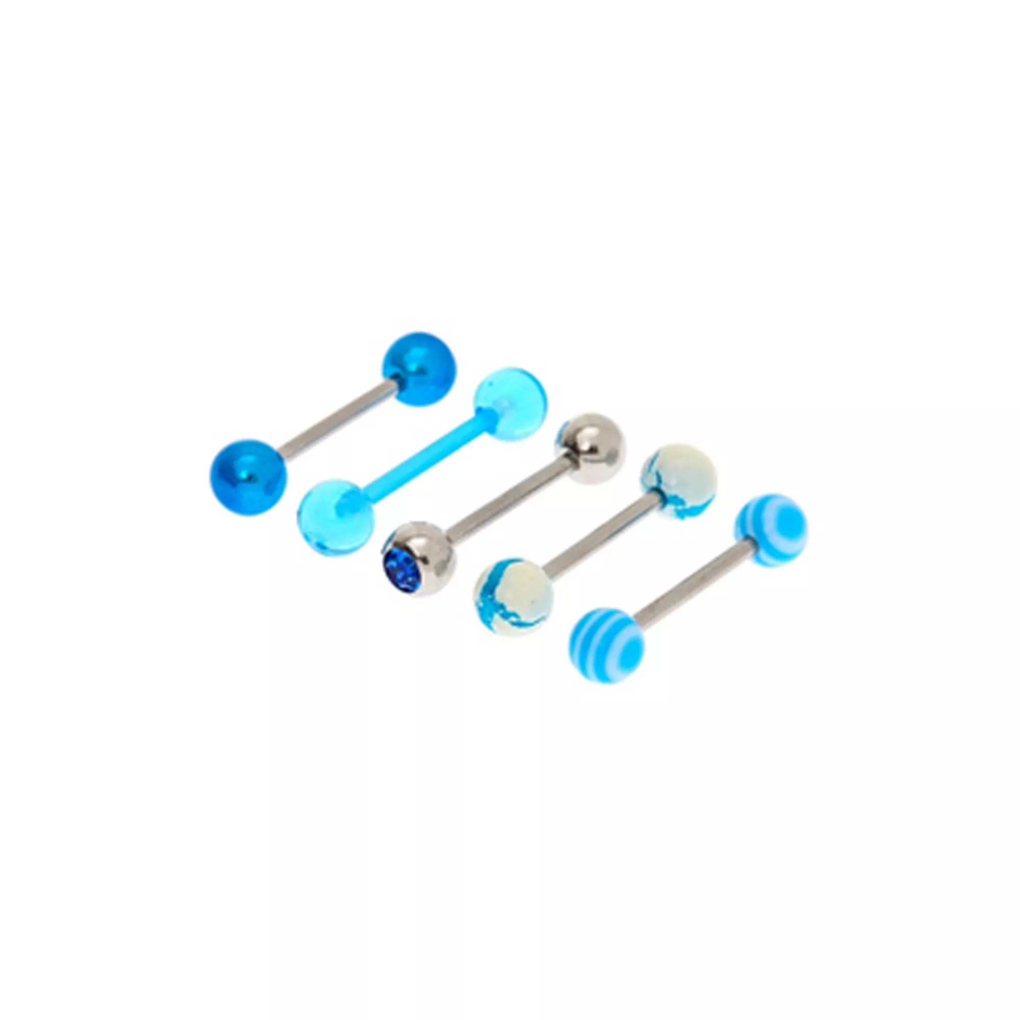 Multi-Pack CZ Blue Assorted Barbells 5 Pack - 14 Gauge at Spencer's