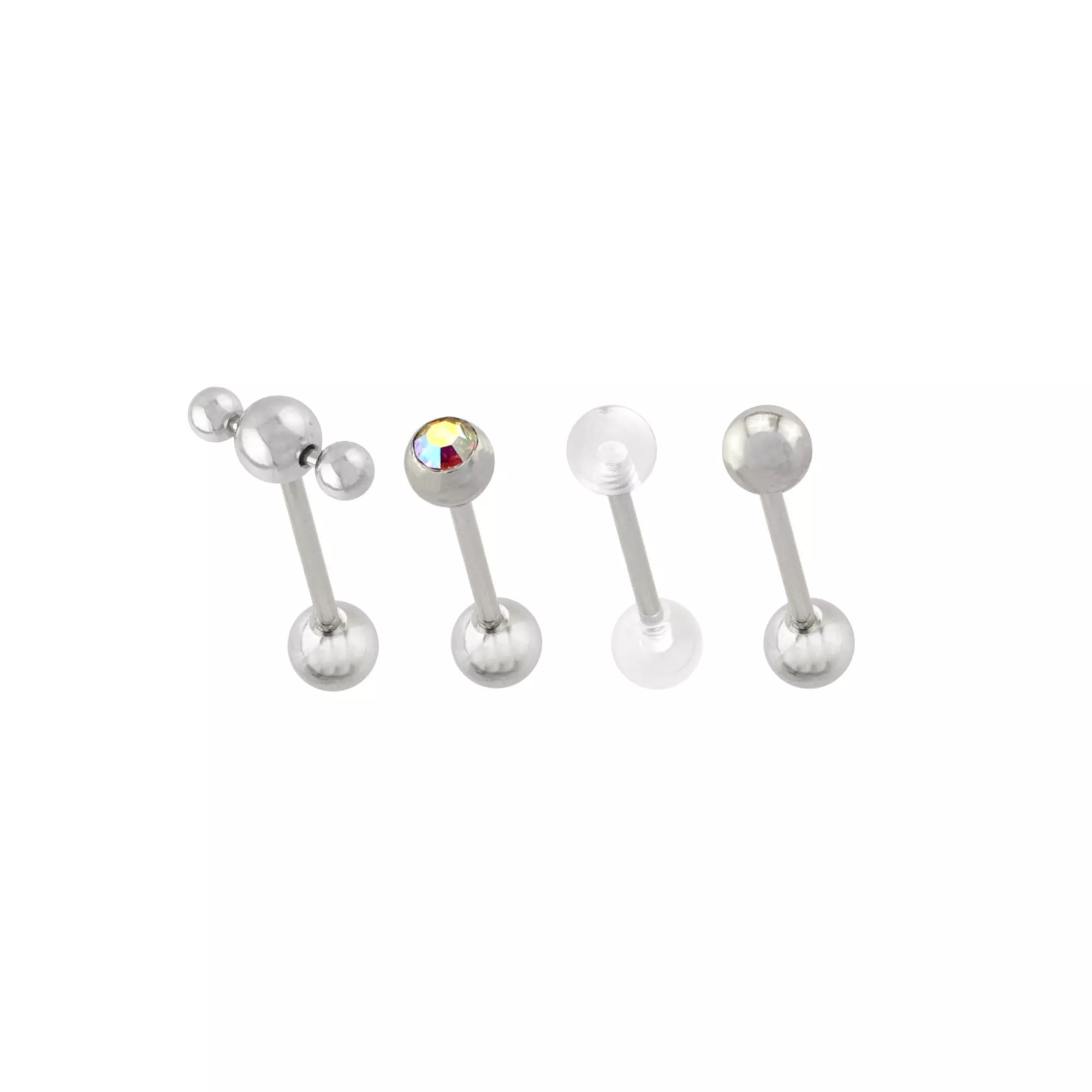 Mutli-Pack CZ Aurora Borealis-Effect Roller Titanium Barbells 4 Pack - 14 Gauge at Spencer's