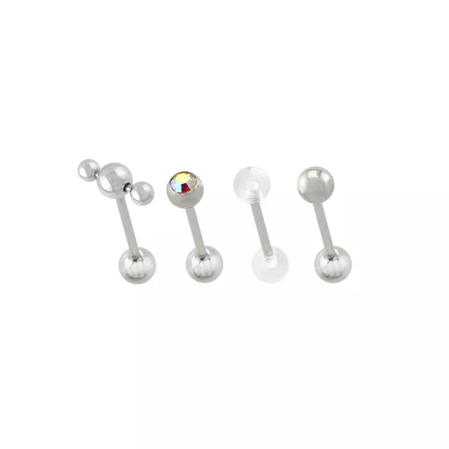 Mutli-Pack CZ Aurora Borealis-Effect Roller Titanium Barbells 4 Pack - 14 Gauge at Spencer's