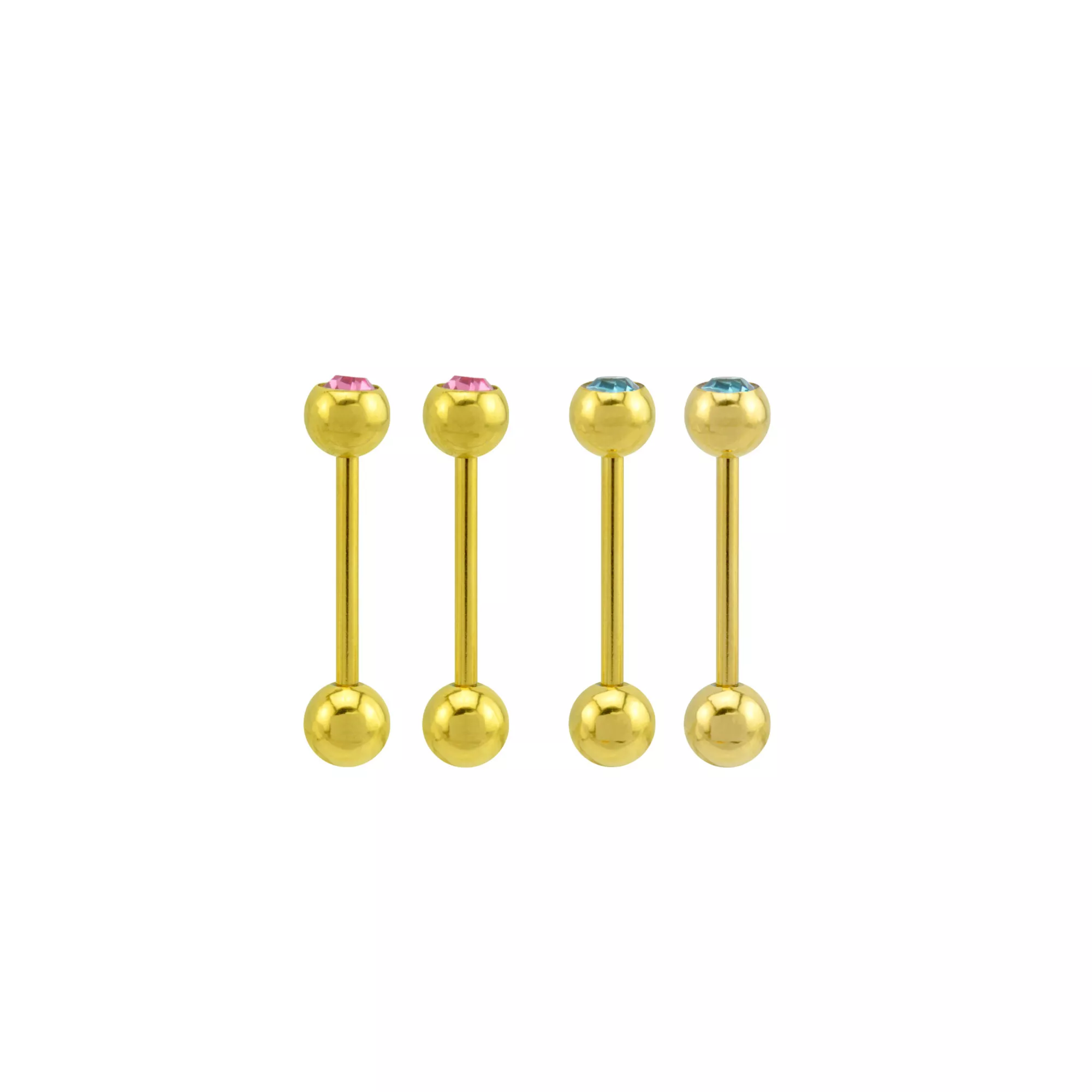 Multi-Pack Multi-Color CZ Gold-Plated Barbells 4 Pack - 14 Gauge