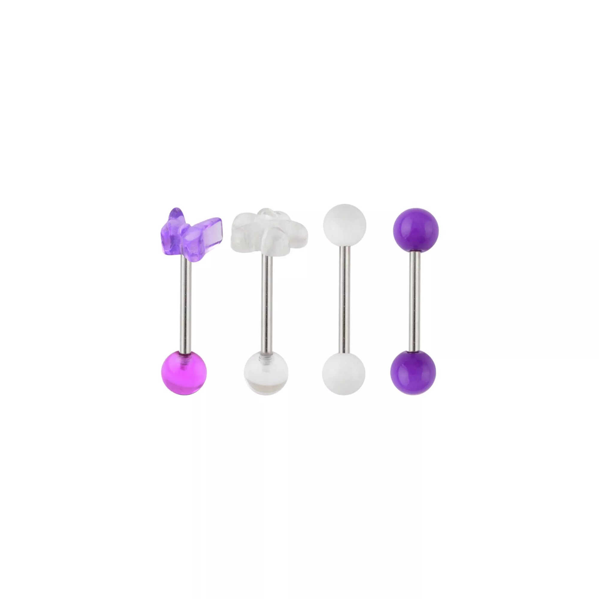Multi-Pack Purple and White Butterfly Flower Titanium Barbells 4 Pack - 14 Gauge at Spencer's