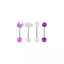 Multi-Pack Purple and White Butterfly Flower Titanium Barbells 4 Pack - 14 Gauge at Spencer's