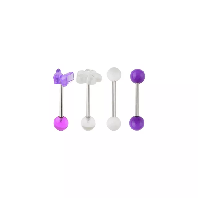 Multi-Pack Purple and White Butterfly Flower Titanium Barbells 4 Pack - 14 Gauge at Spencer's