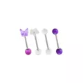Multi-Pack Purple and White Butterfly Flower Titanium Barbells 4 Pack - 14 Gauge at Spencer's