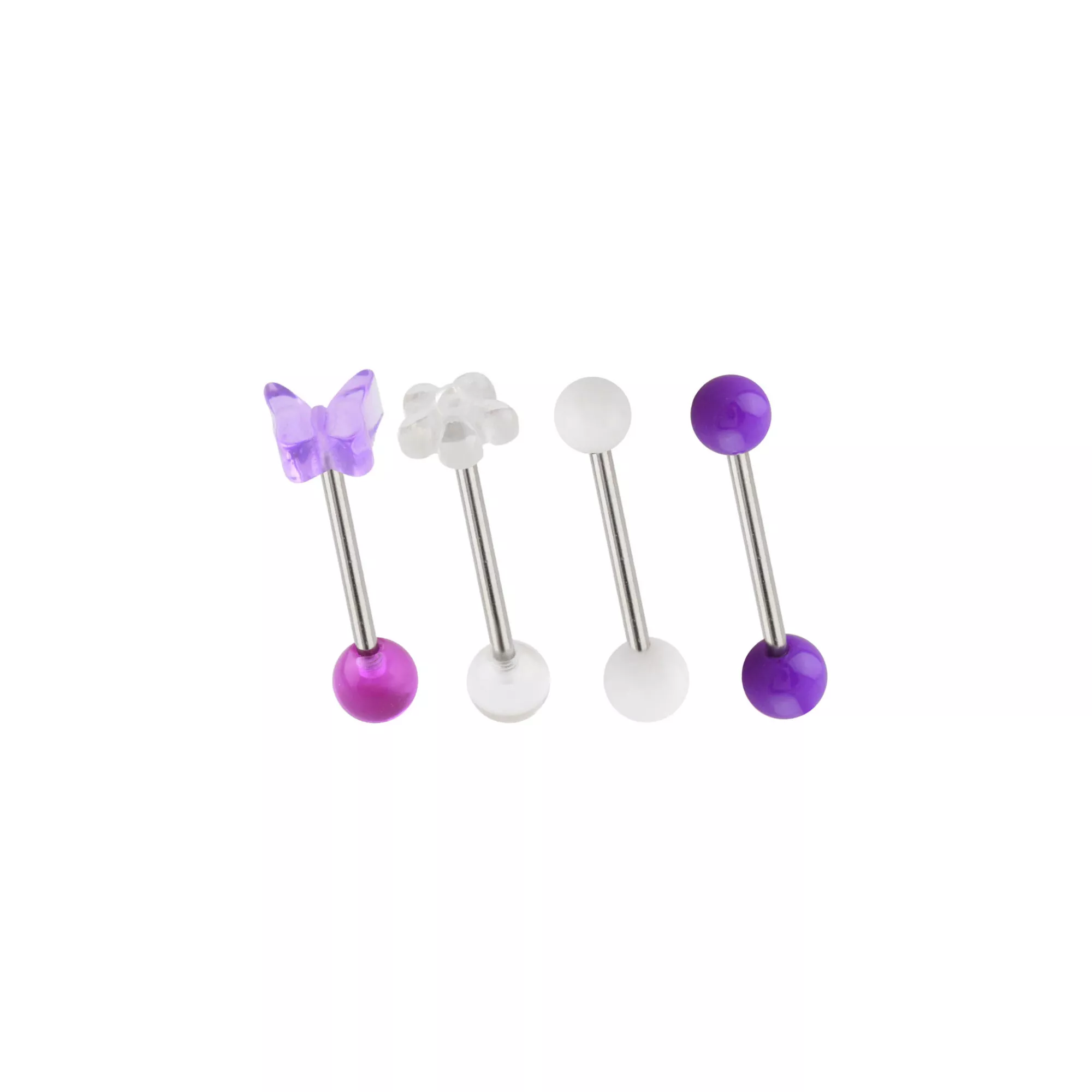 Multi-Pack Purple and White Butterfly Flower Titanium Barbells 4 Pack - 14 Gauge at Spencer's