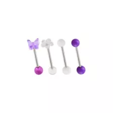 Multi-Pack Purple and White Butterfly Flower Titanium Barbells 4 Pack - 14 Gauge at Spencer's