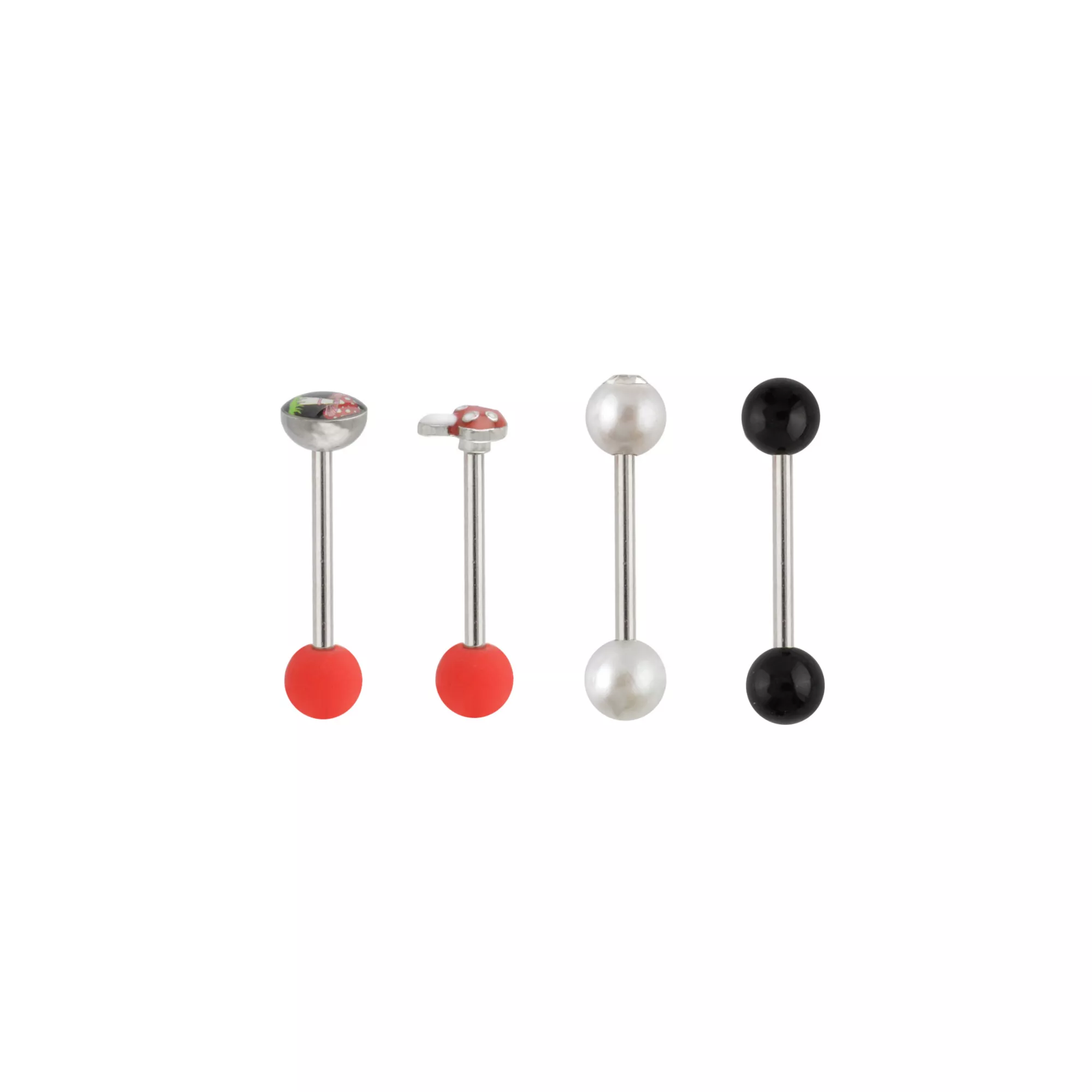 Multi-Pack CZ Red and Black Mushroom Titanium Barbells 4 Pack - 14 Gauge