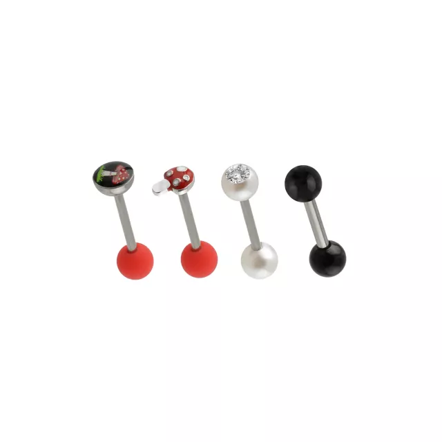 Multi-Pack CZ Red and Black Mushroom Titanium Barbells 4 Pack - 14 Gauge
