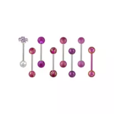 Multi-Pack CZ Flower Pink and Purple Barbells 8 Pack - 14 Gauge at Spencer's