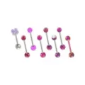 Multi-Pack CZ Flower Pink and Purple Barbells 8 Pack - 14 Gauge at Spencer's