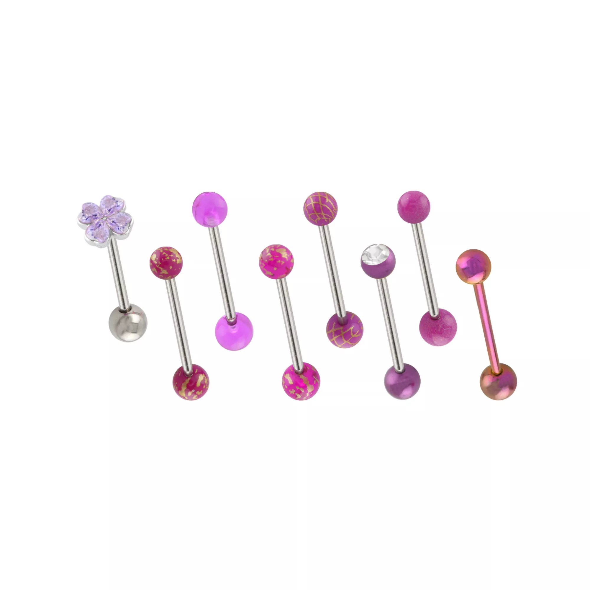 Multi-Pack CZ Flower Pink and Purple Barbells 8 Pack - 14 Gauge at Spencer's